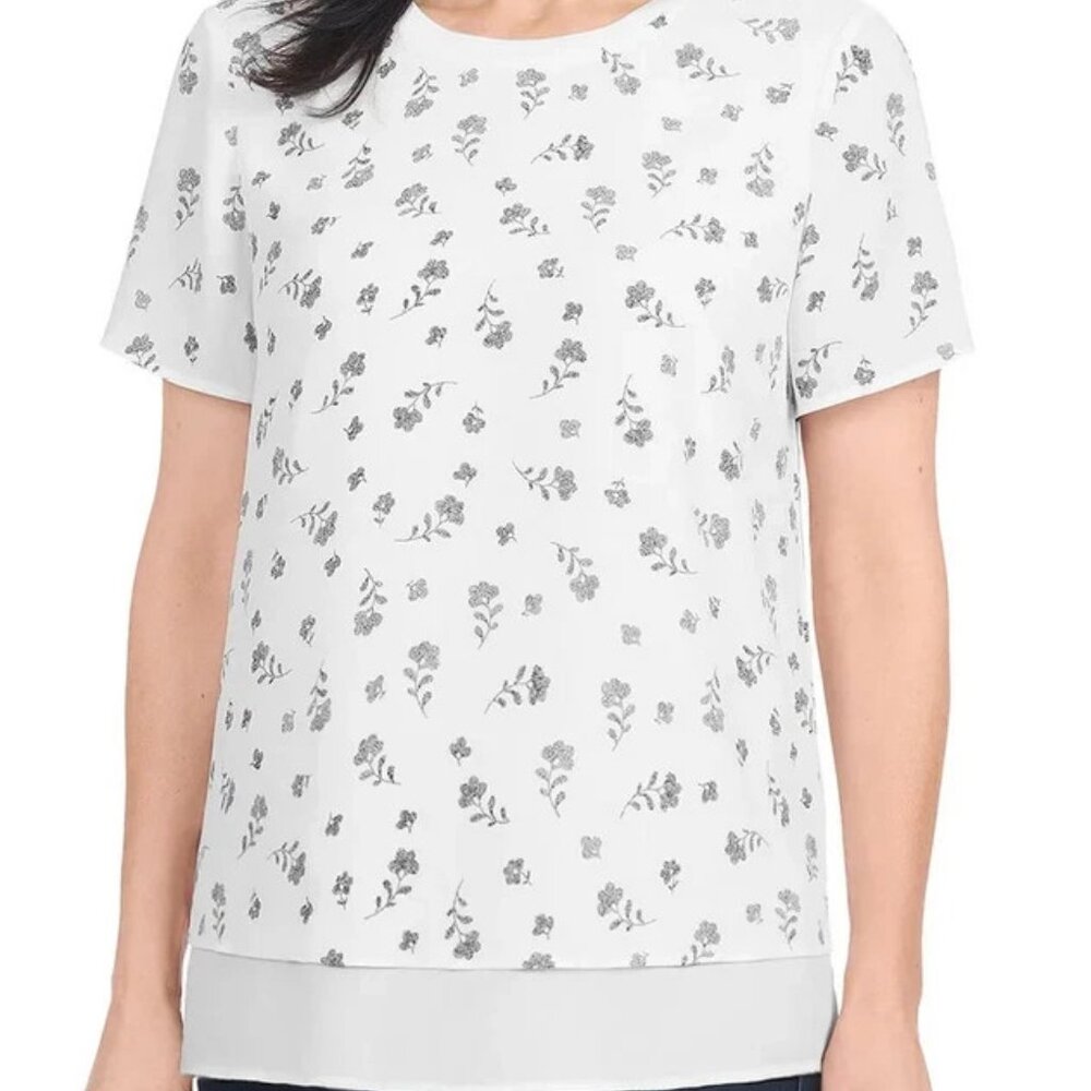 Hilary Radley Women's Plus Size XXL White Floral Short Sleeve Blouse Top NWT